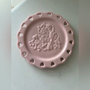 Longaberger Pottery Pink Sweetest Heart Candle Plate/Dessert Plate.